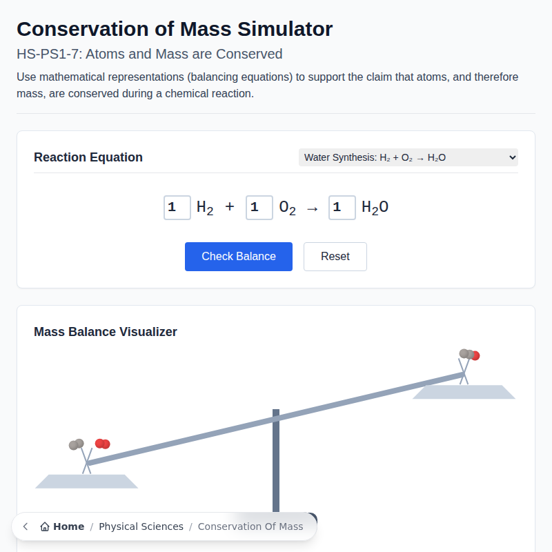 Conservation of Mass Simulator
