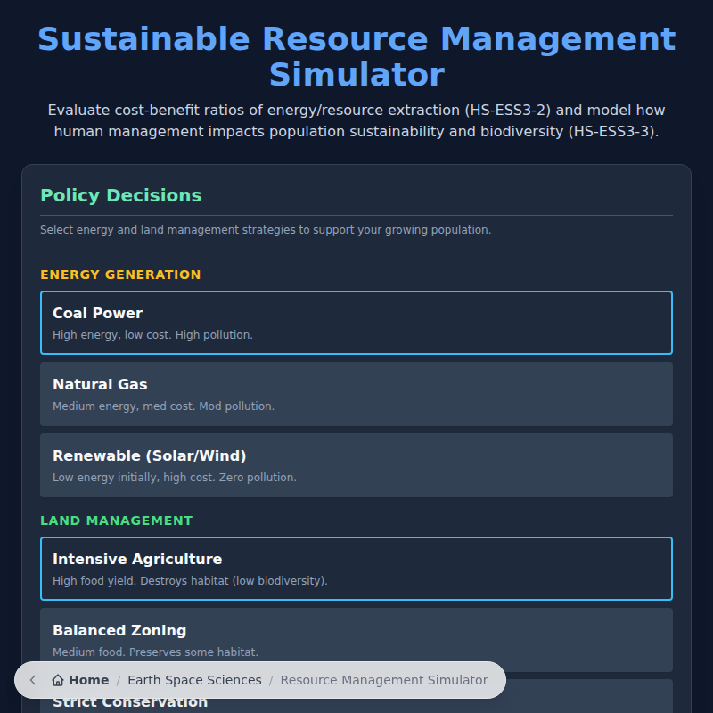 Sustainable Resource Management Simulator